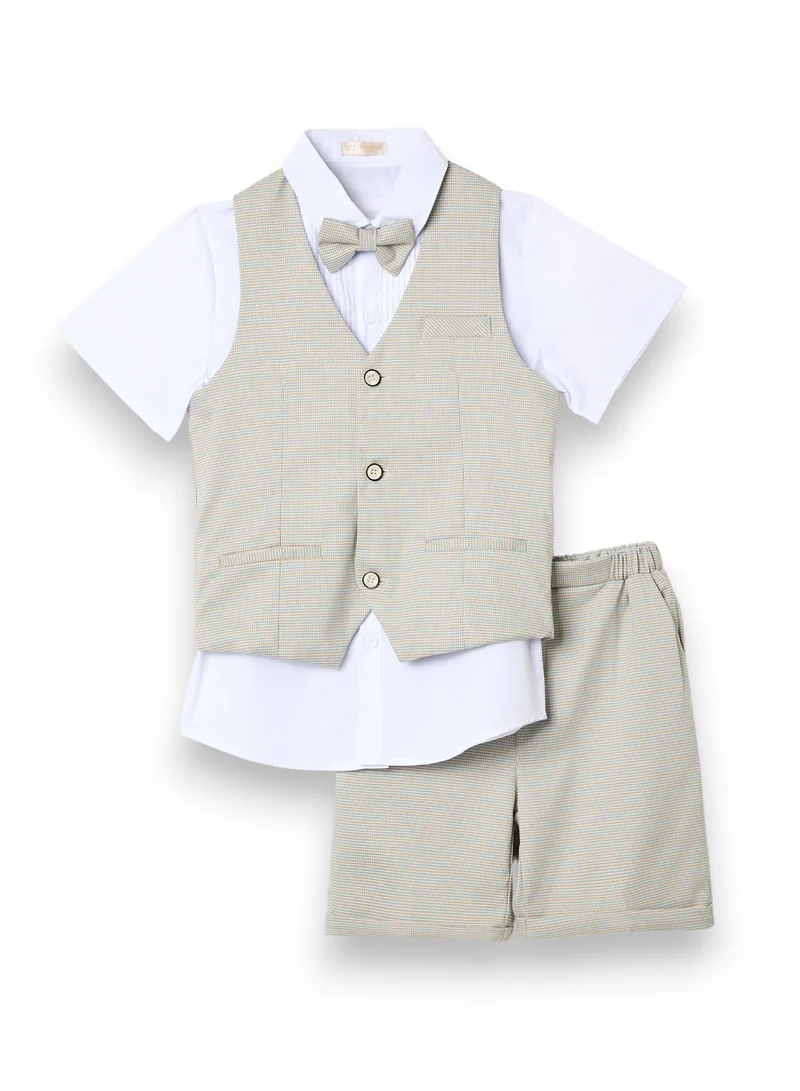 victor and jane Neutral Waistcoat, Shirt, Shorts & Bow Tie Set